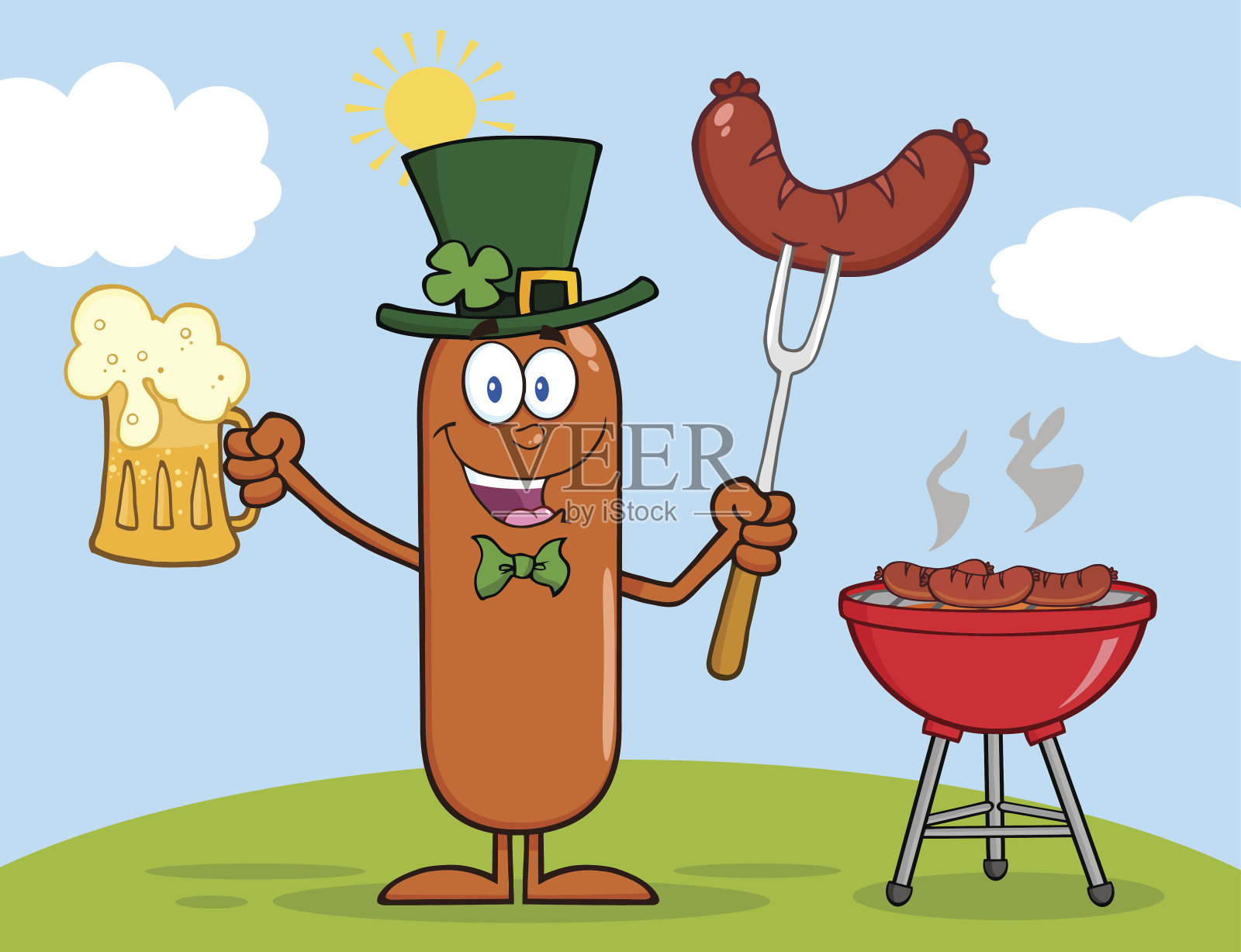 带背景的小妖精香肠和啤酒设计元素图片