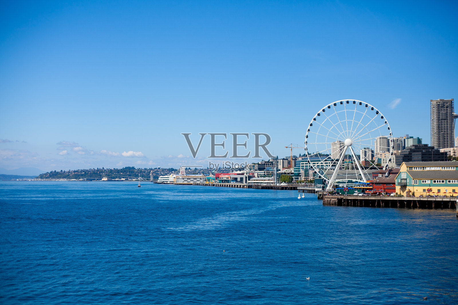 西雅图摩天轮的天际线照片摄影图片