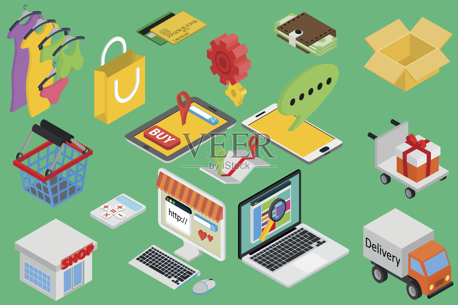 网上购物-等距项目插画图片素材