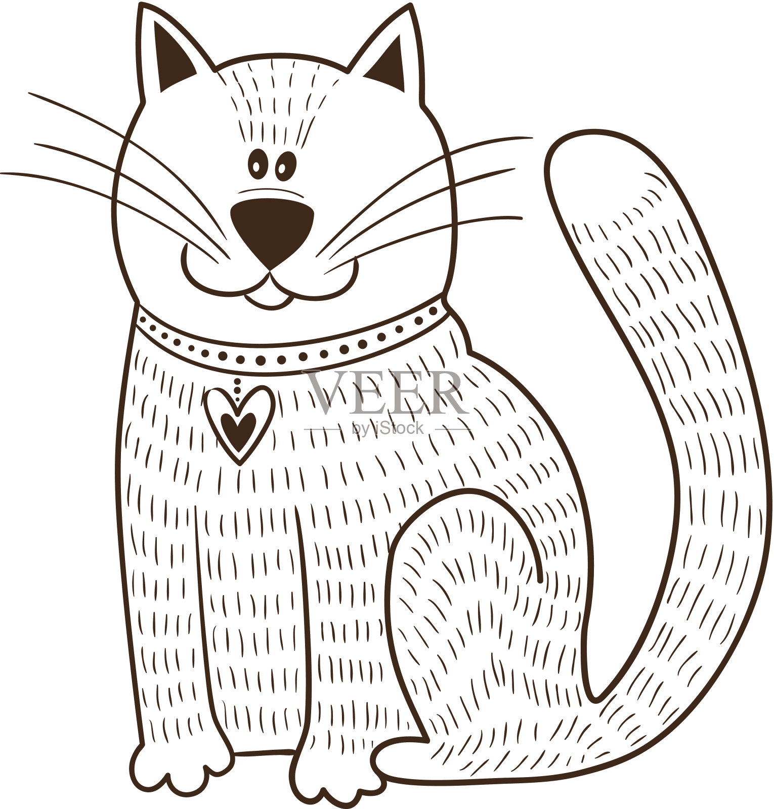 可爱的性格。领子上有爱心的猫插画图片素材