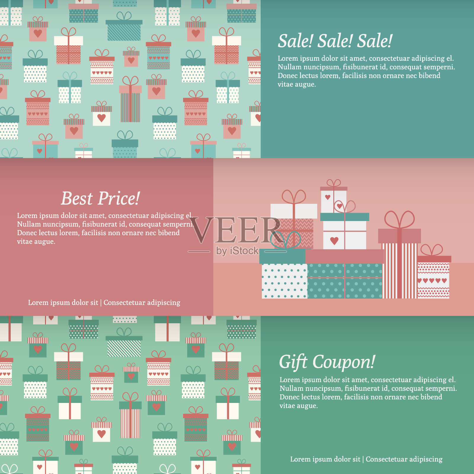 一套横幅与礼品盒。矢量图设计模板素材