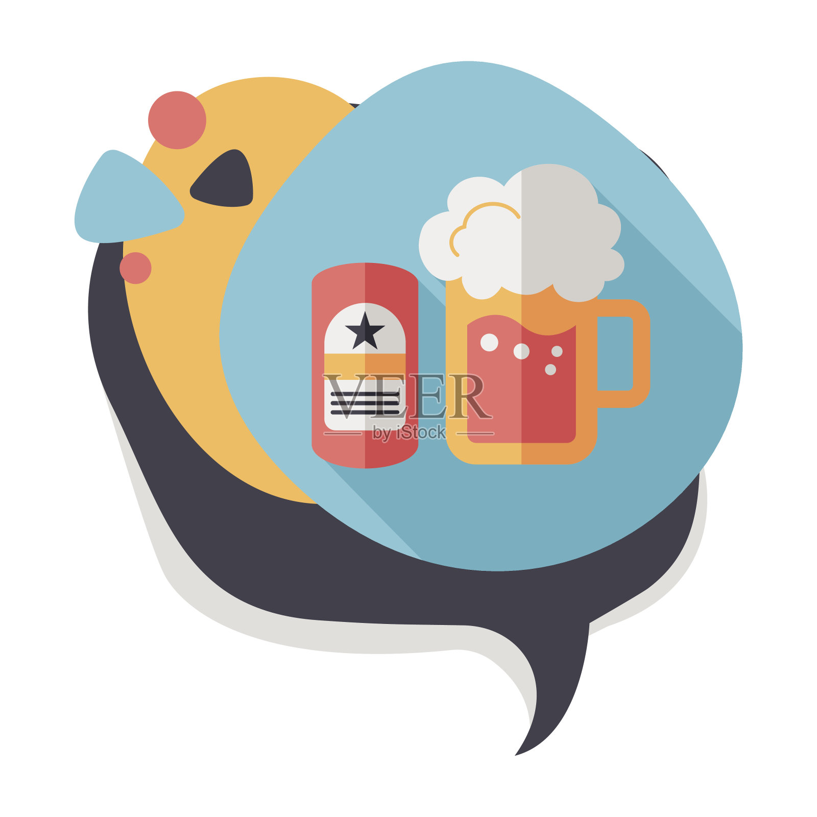 啤酒平图标与长阴影，eps10插画图片素材