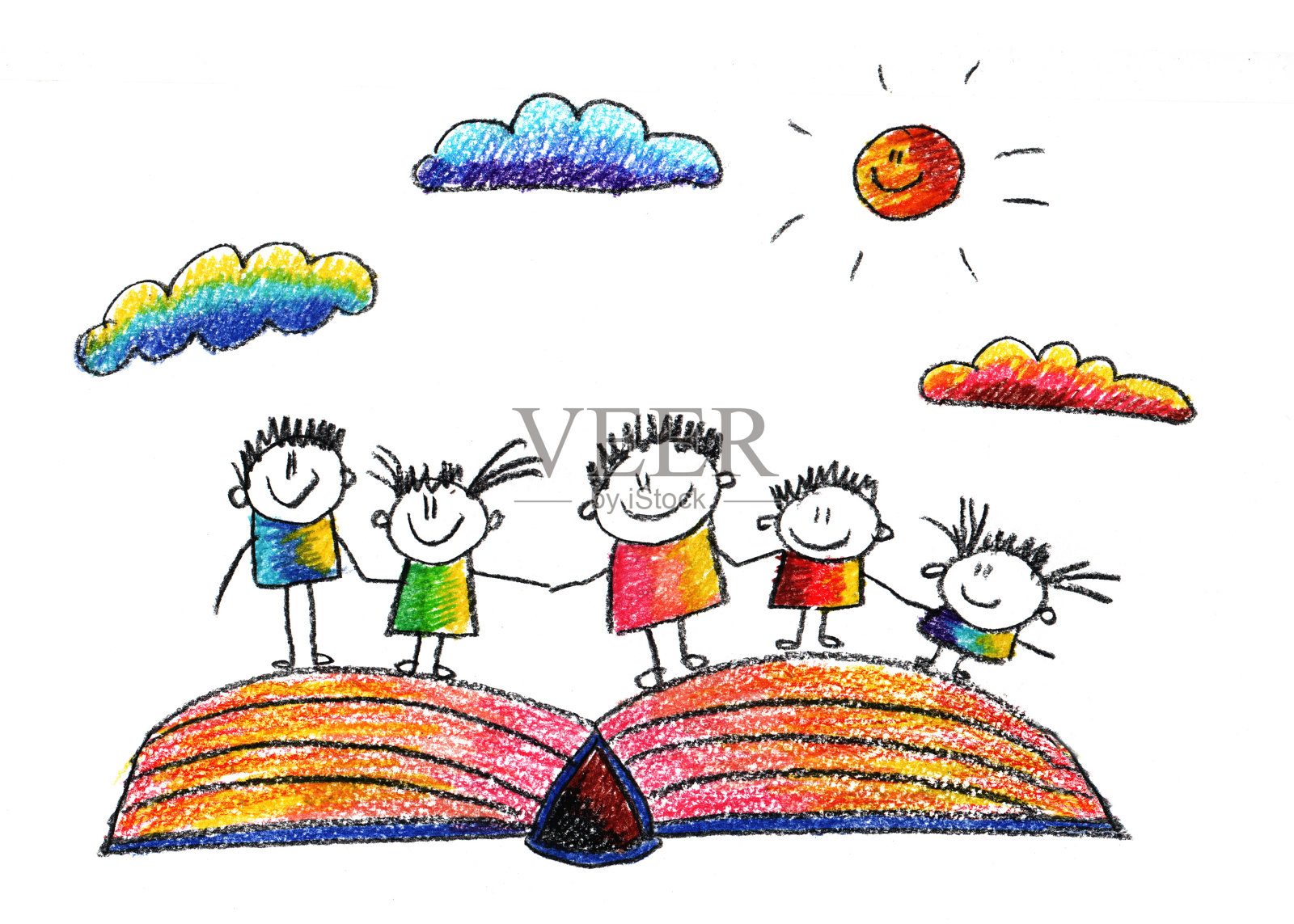 快乐的孩子与书插画图片素材