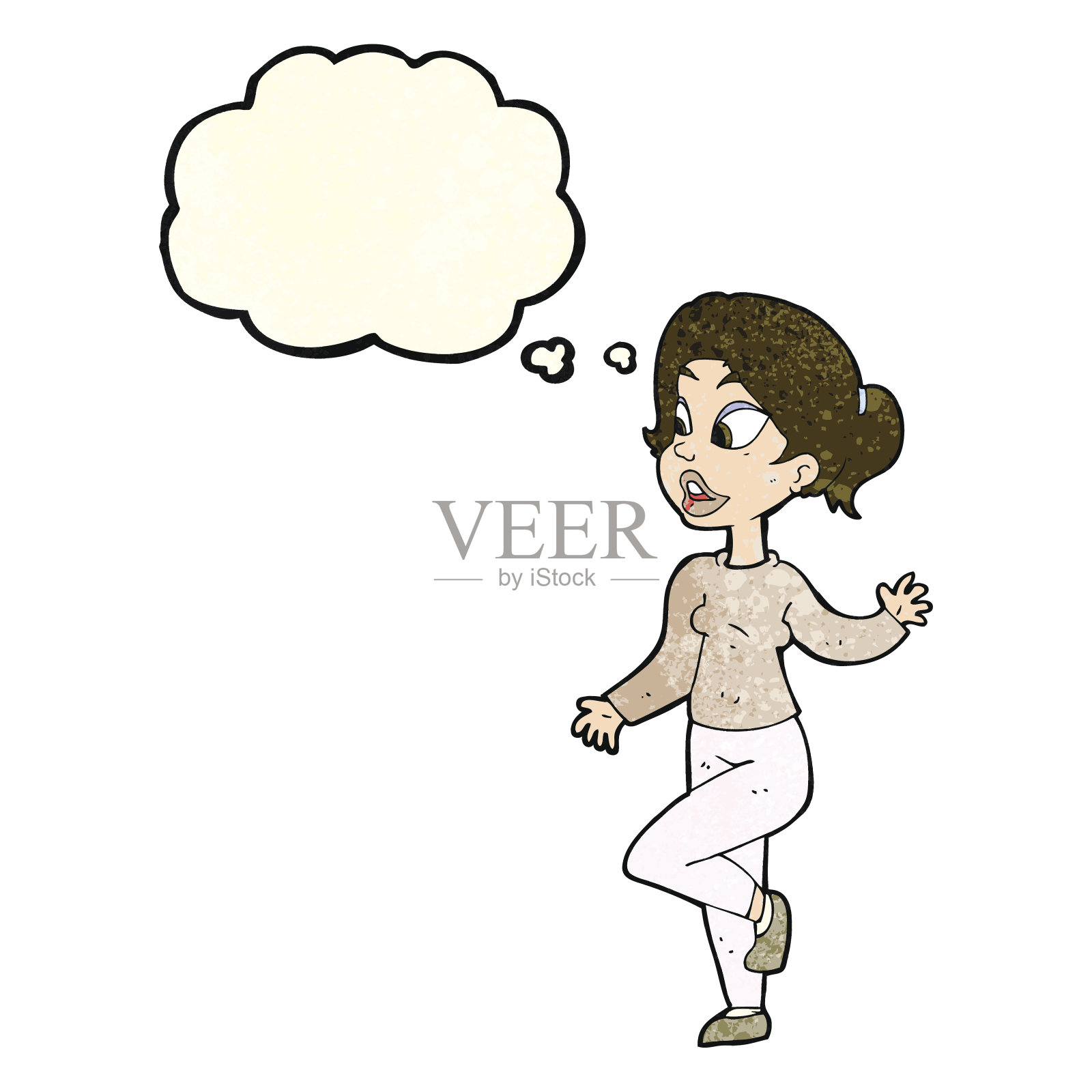 卡通友好的女人挥舞着思想泡泡插画图片素材