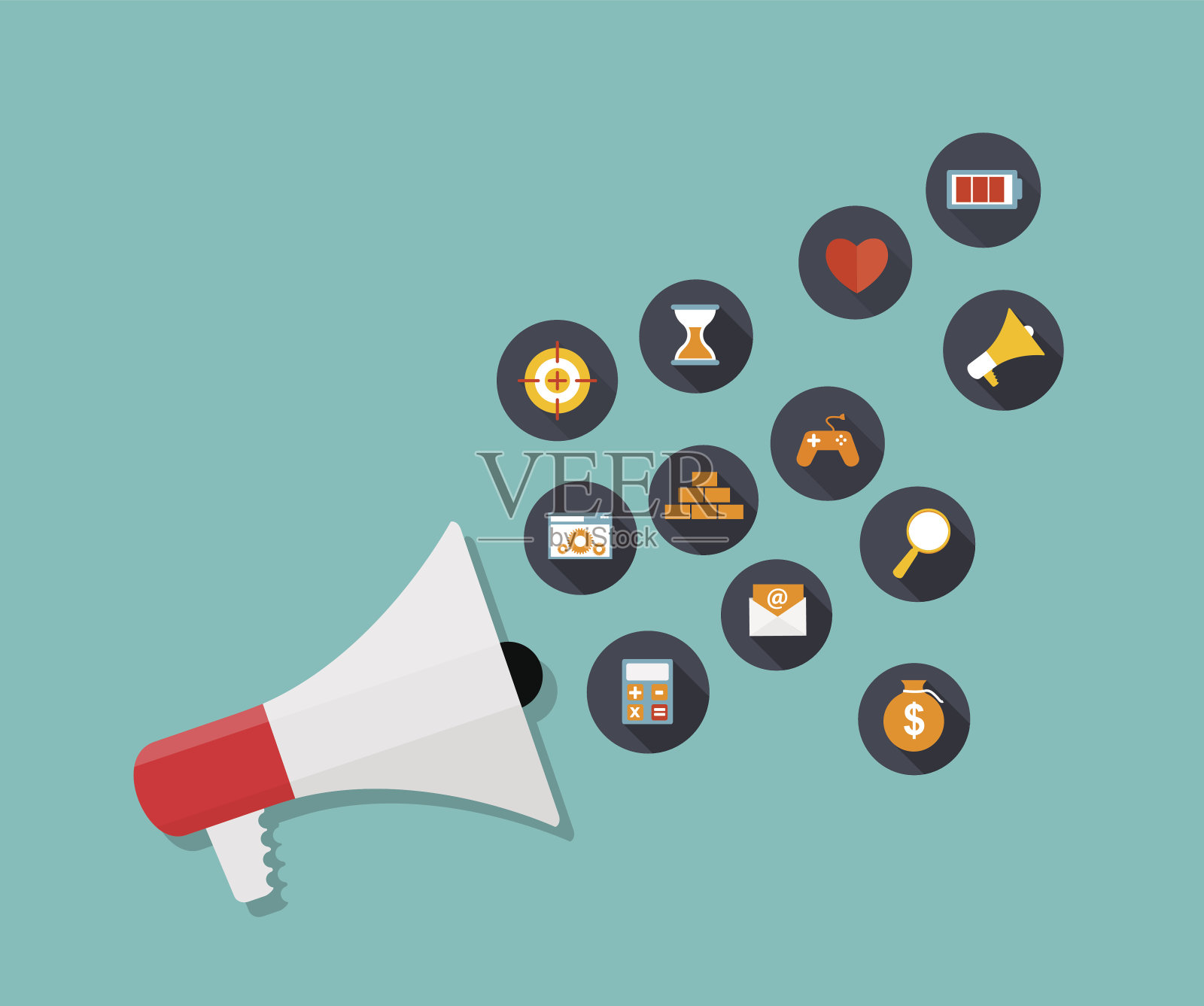 手持扩音器与图标设置。矢量图插画图片素材