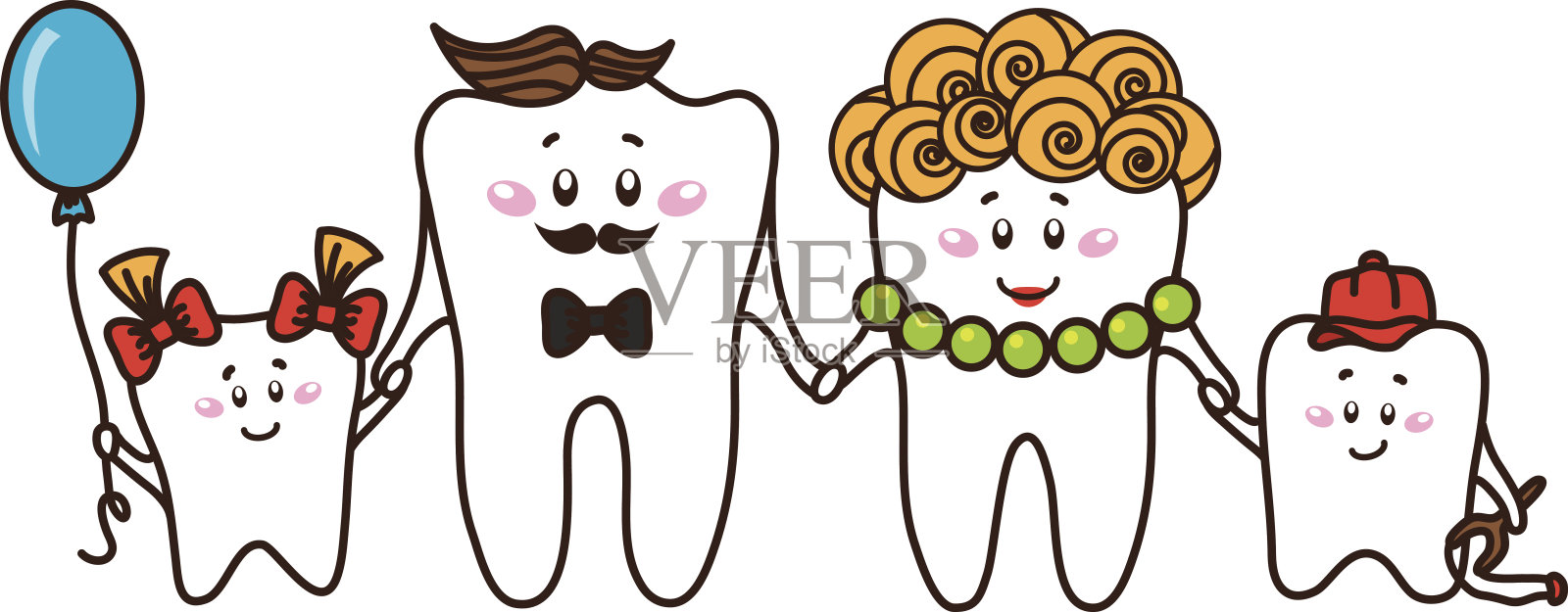 白色背景上的牙齿家族插画图片素材