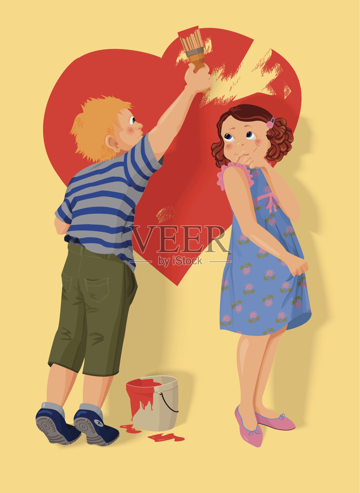 心形，男孩和女孩相爱。插画图片素材