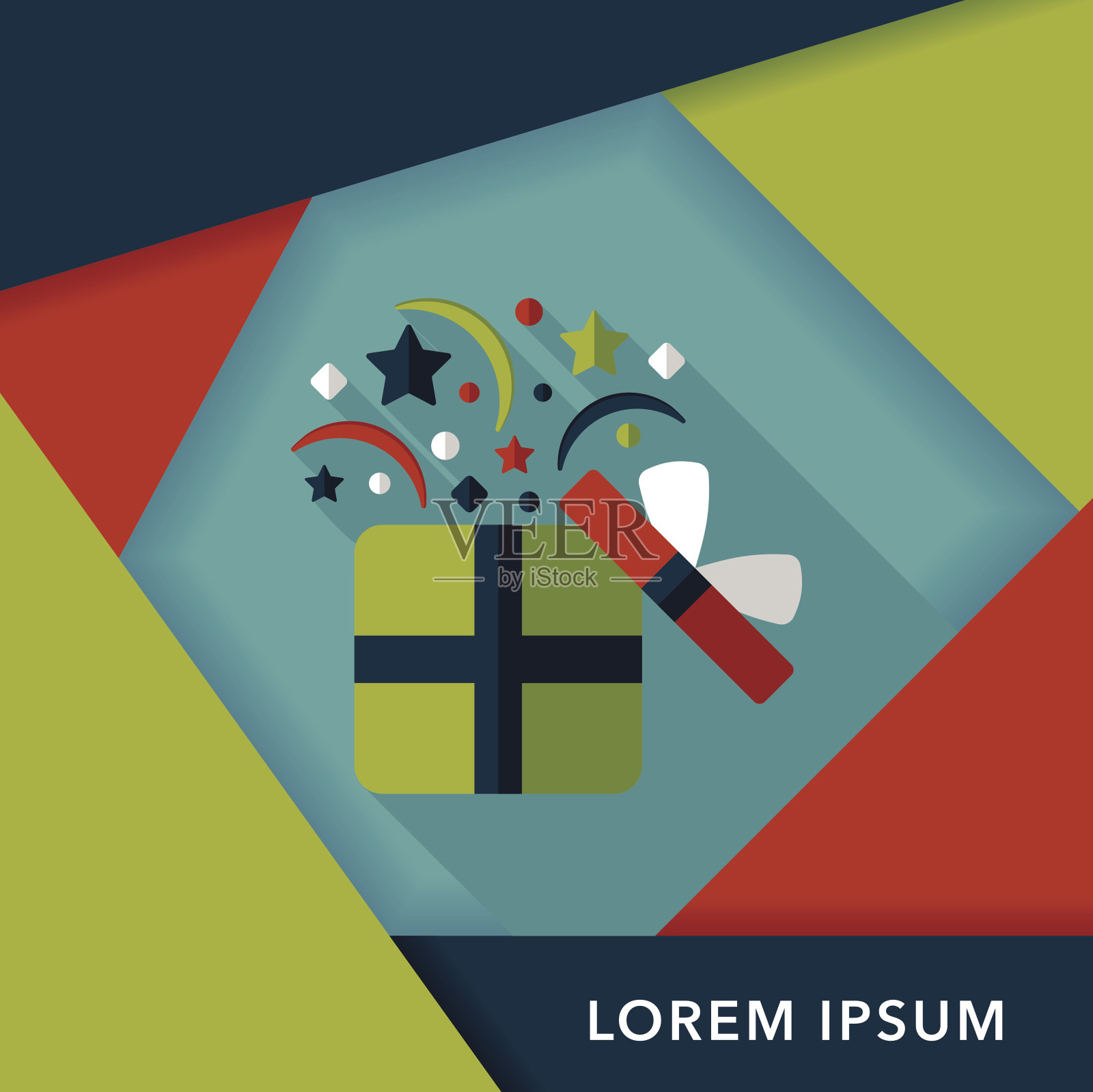 购物礼品平面图标与长影子，eps10插画图片素材