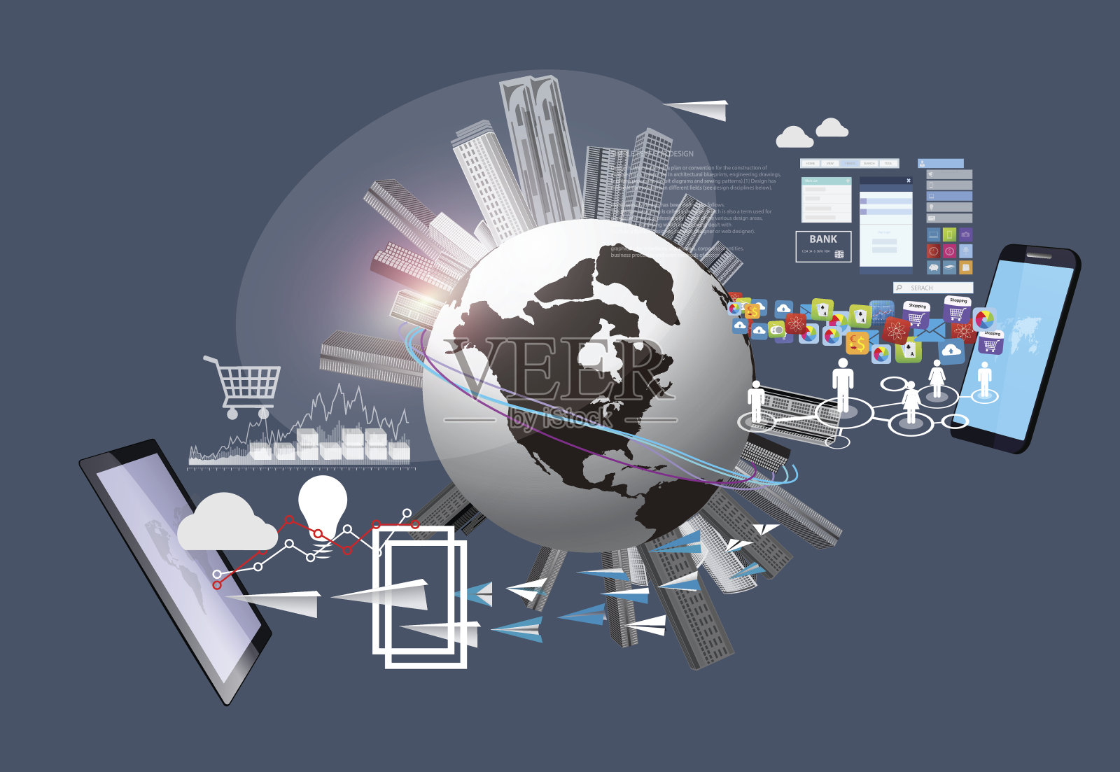 全球化。全球商业和技术。技术和通信。插画图片素材