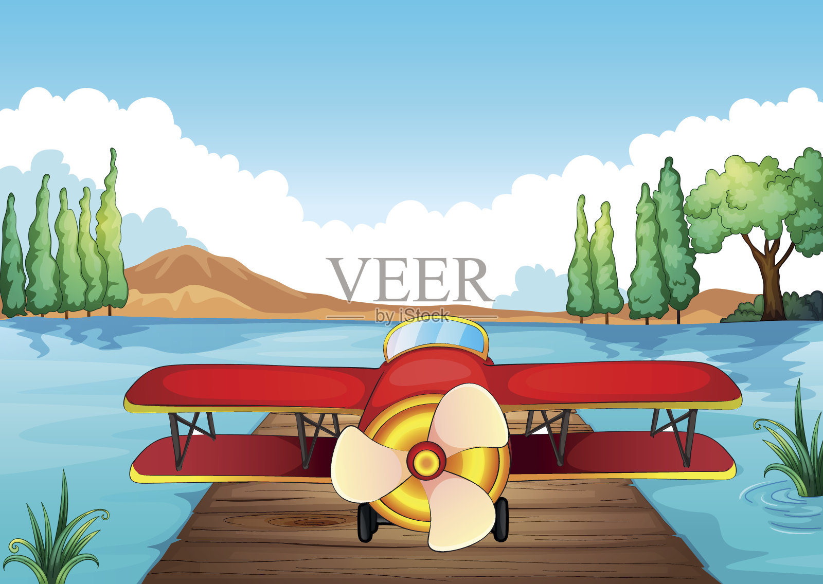 飞机在大自然降落插画图片素材