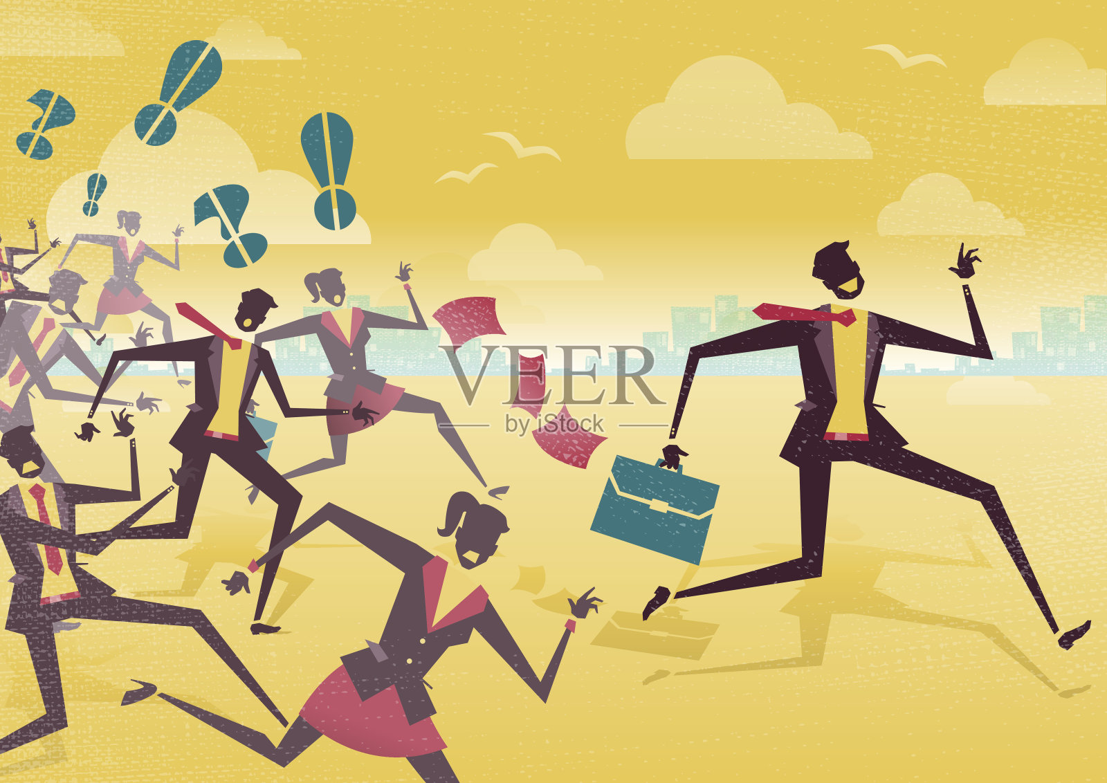 商人摆脱了竞争对手的追逐。插画图片素材