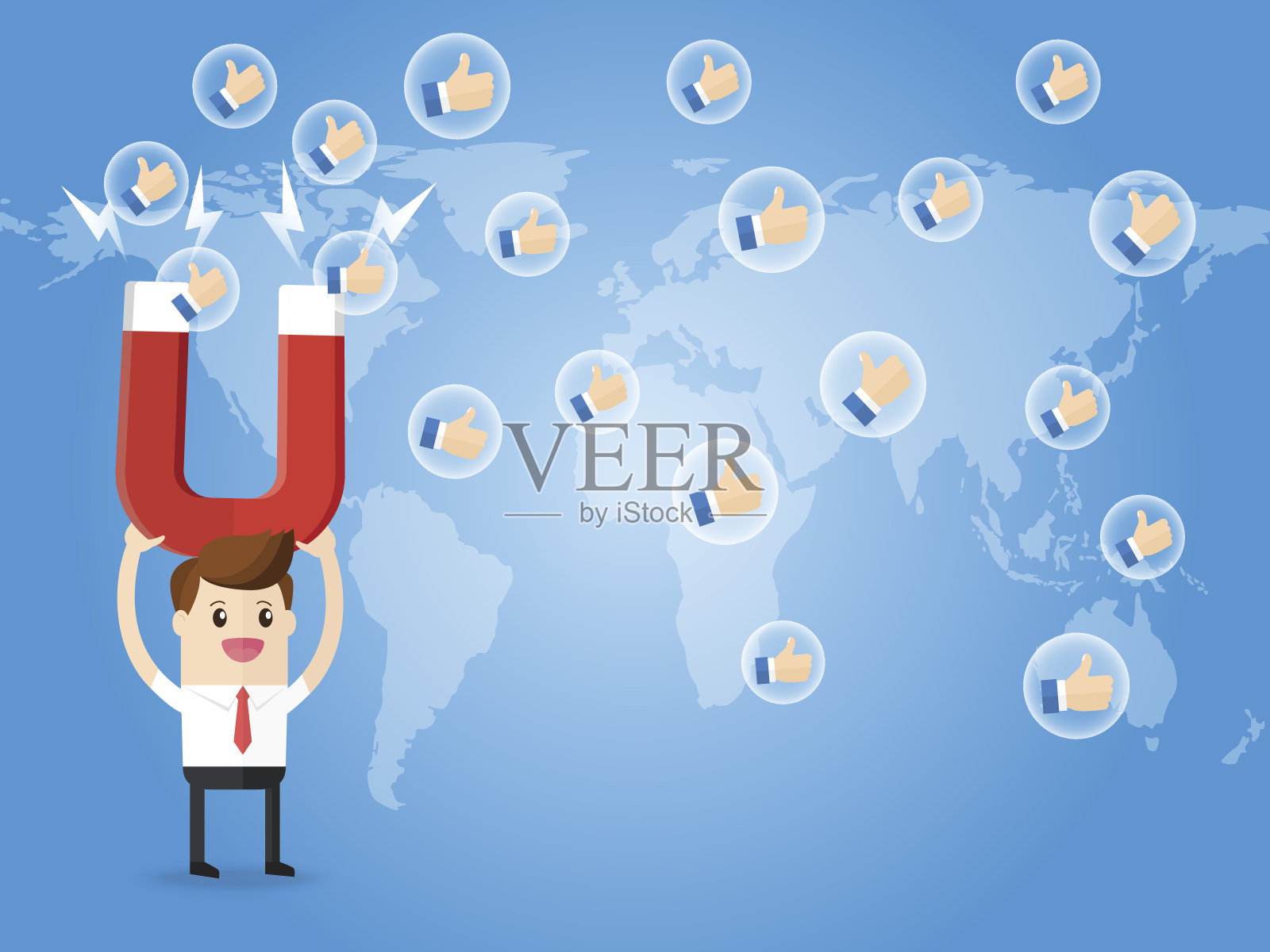 持有磁铁的商人吸引来自世界各地的积极反馈插画图片素材