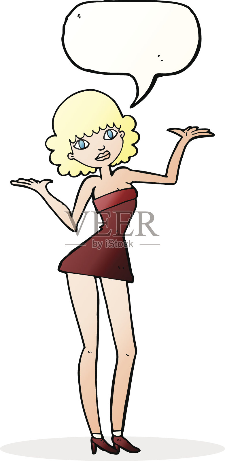 穿着鸡尾酒会礼服的卡通女人设计元素图片