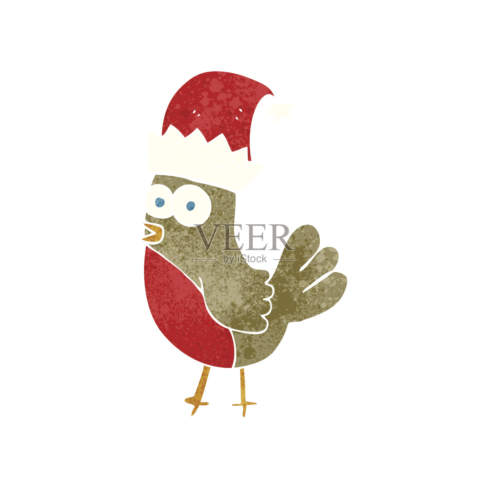 戴着圣诞帽的复古卡通罗宾设计元素图片