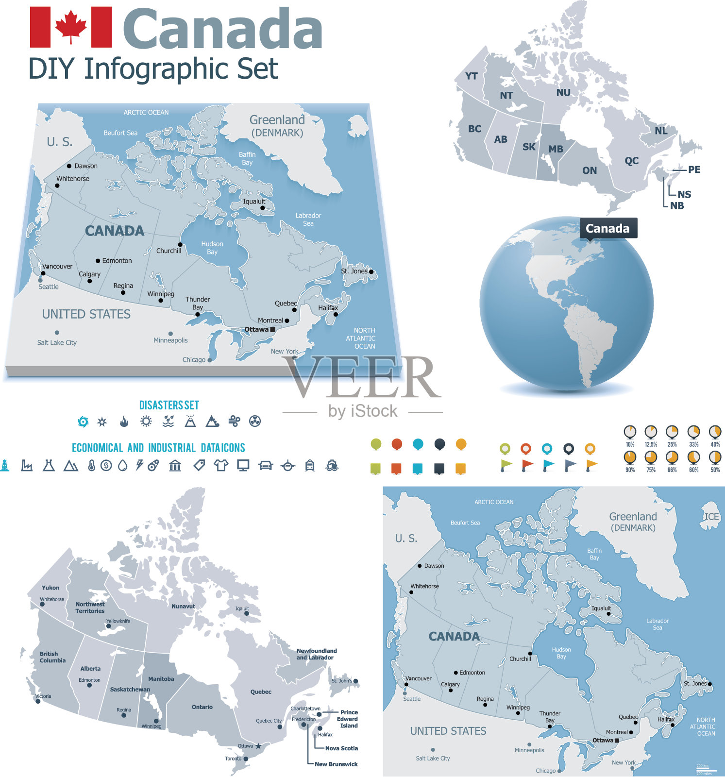 带标记的加拿大地图插画图片素材