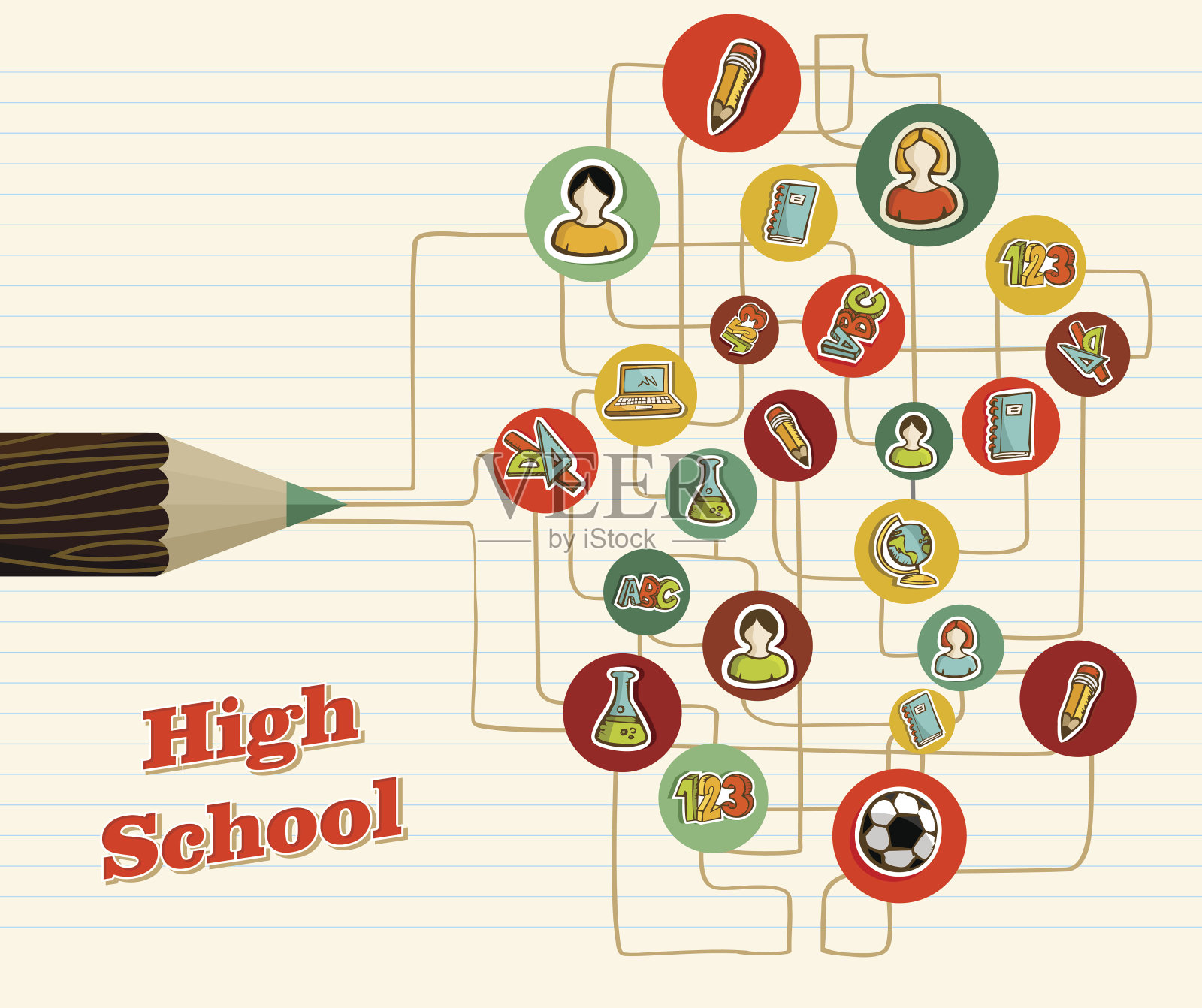 铅笔与学校图标设置插图插画图片素材