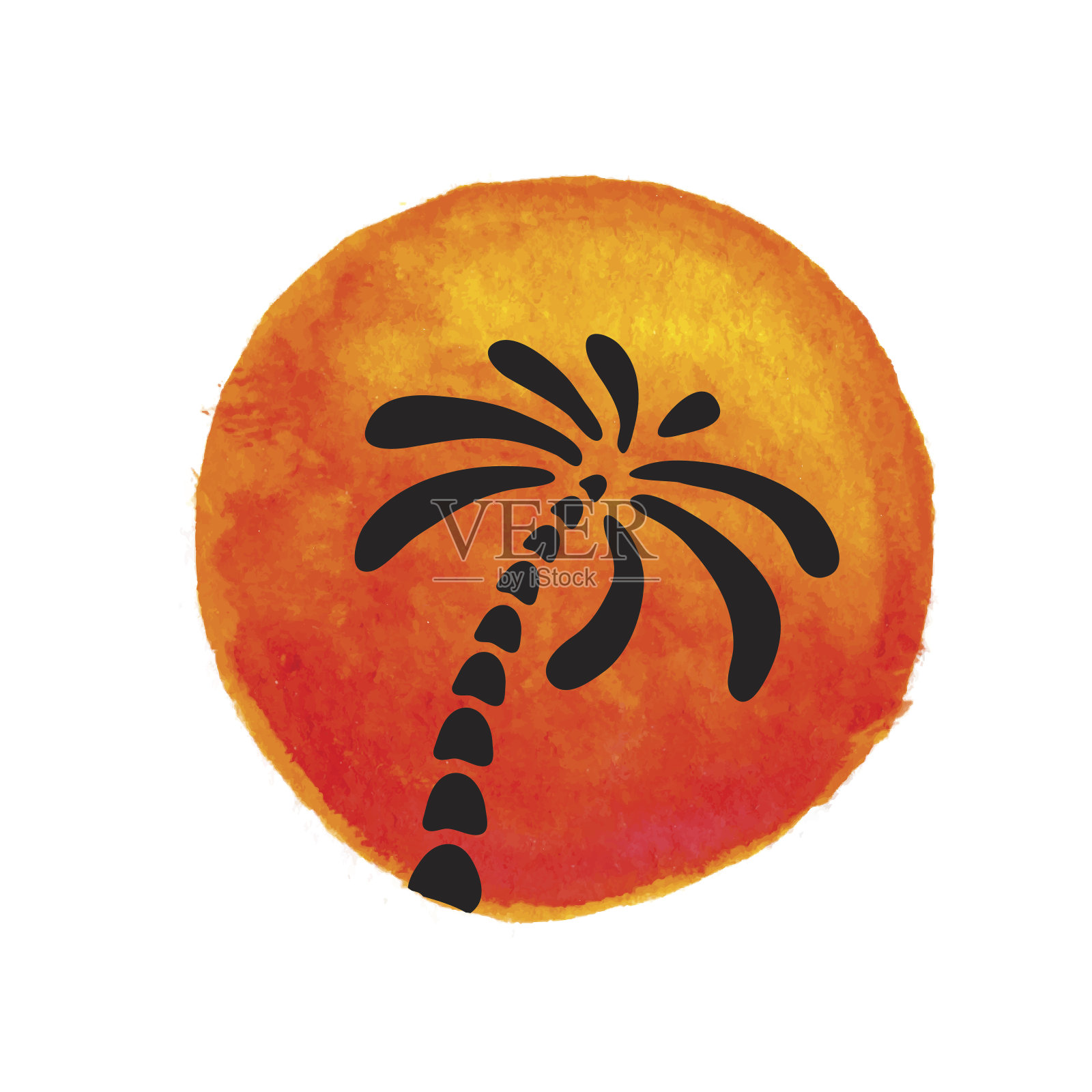 太阳下棕榈树的剪影。向量设计元素图片