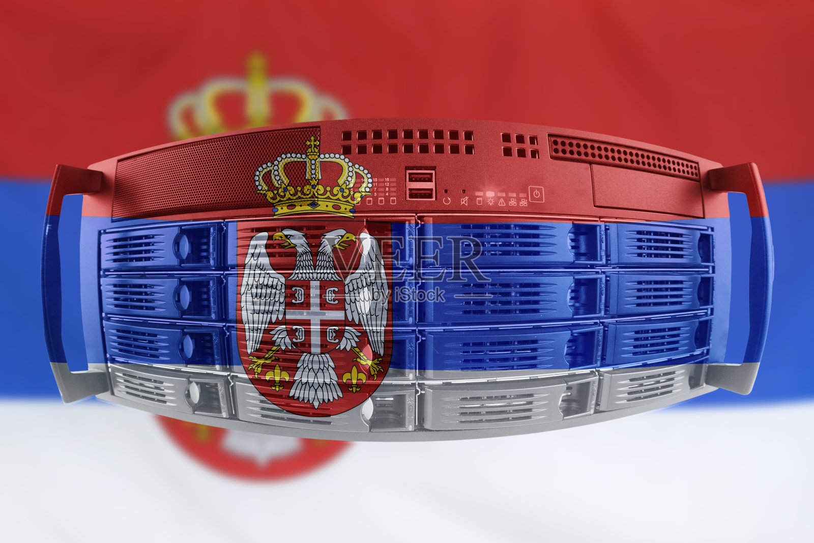 服务器国家概念与塞尔维亚国旗照片摄影图片