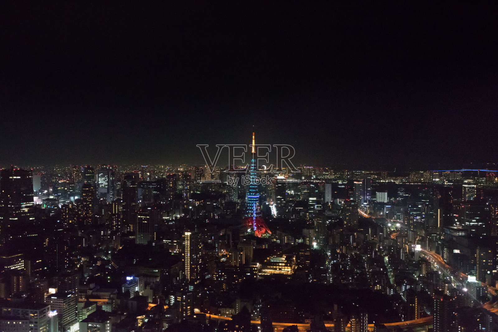 东京塔和彩虹桥夜景照片摄影图片