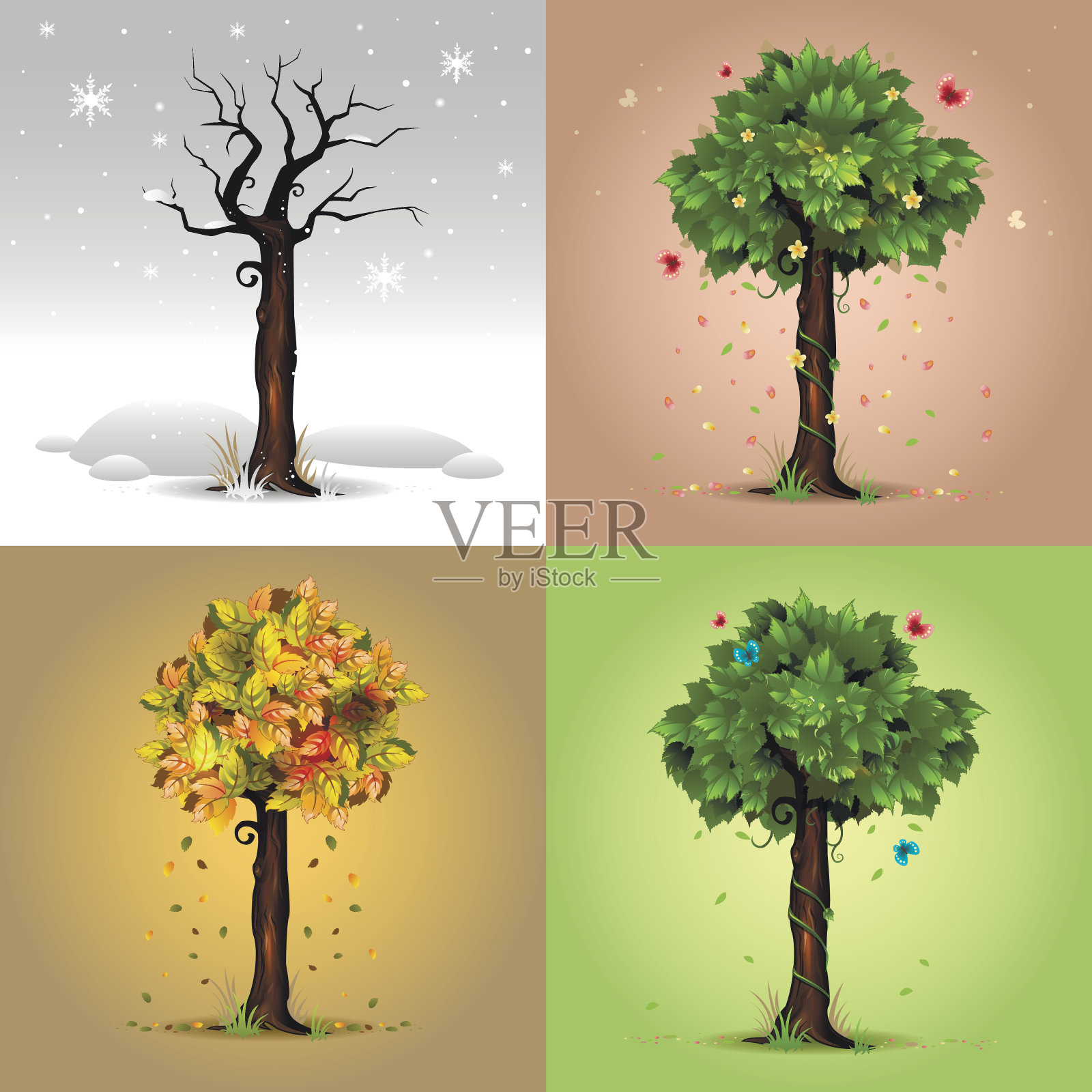 四个季节插画图片素材