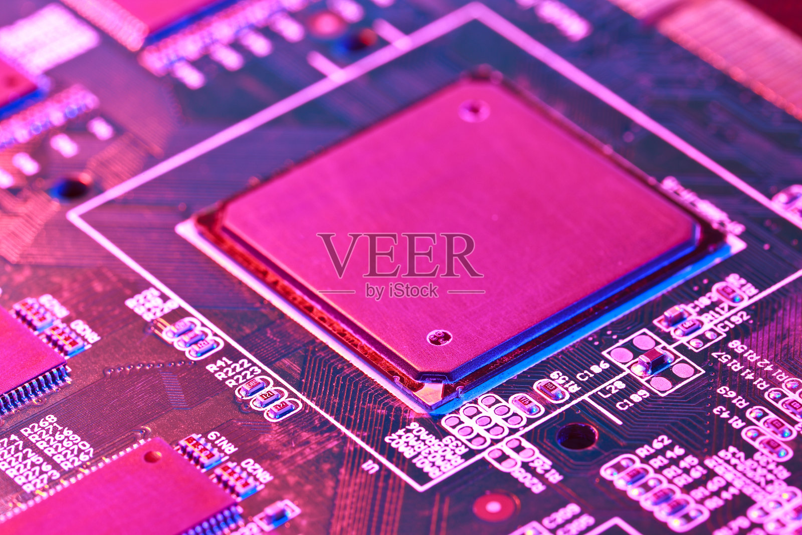 计算机电子主板线路板处理器红灯照片摄影图片