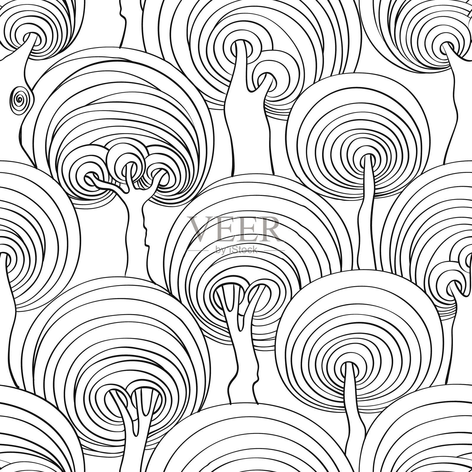 迷幻树的图形无缝模式。插画图片素材