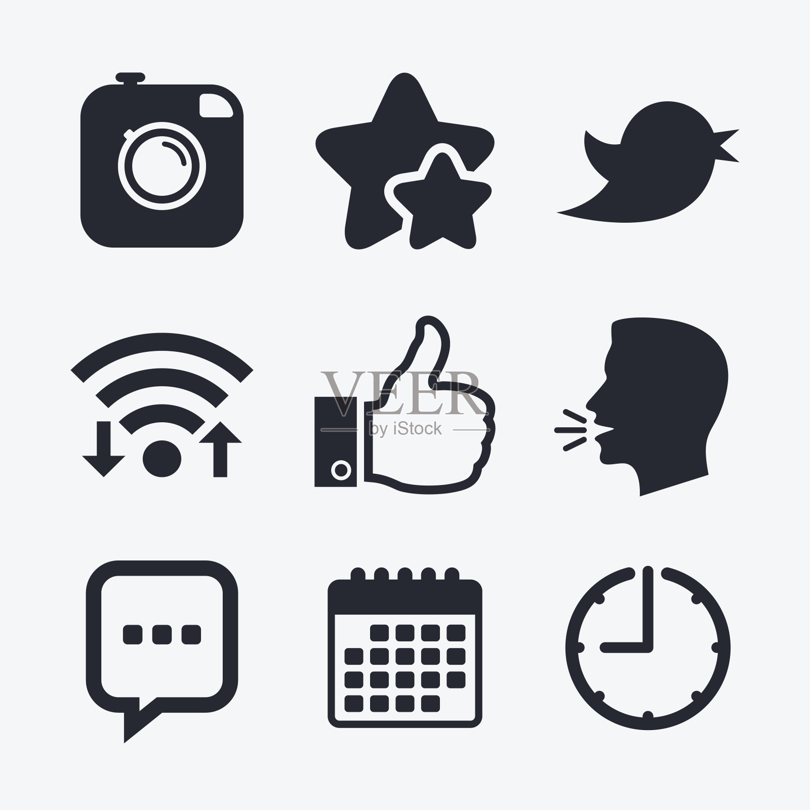 潮人照片的相机。喜欢，聊天语音泡泡。图标素材