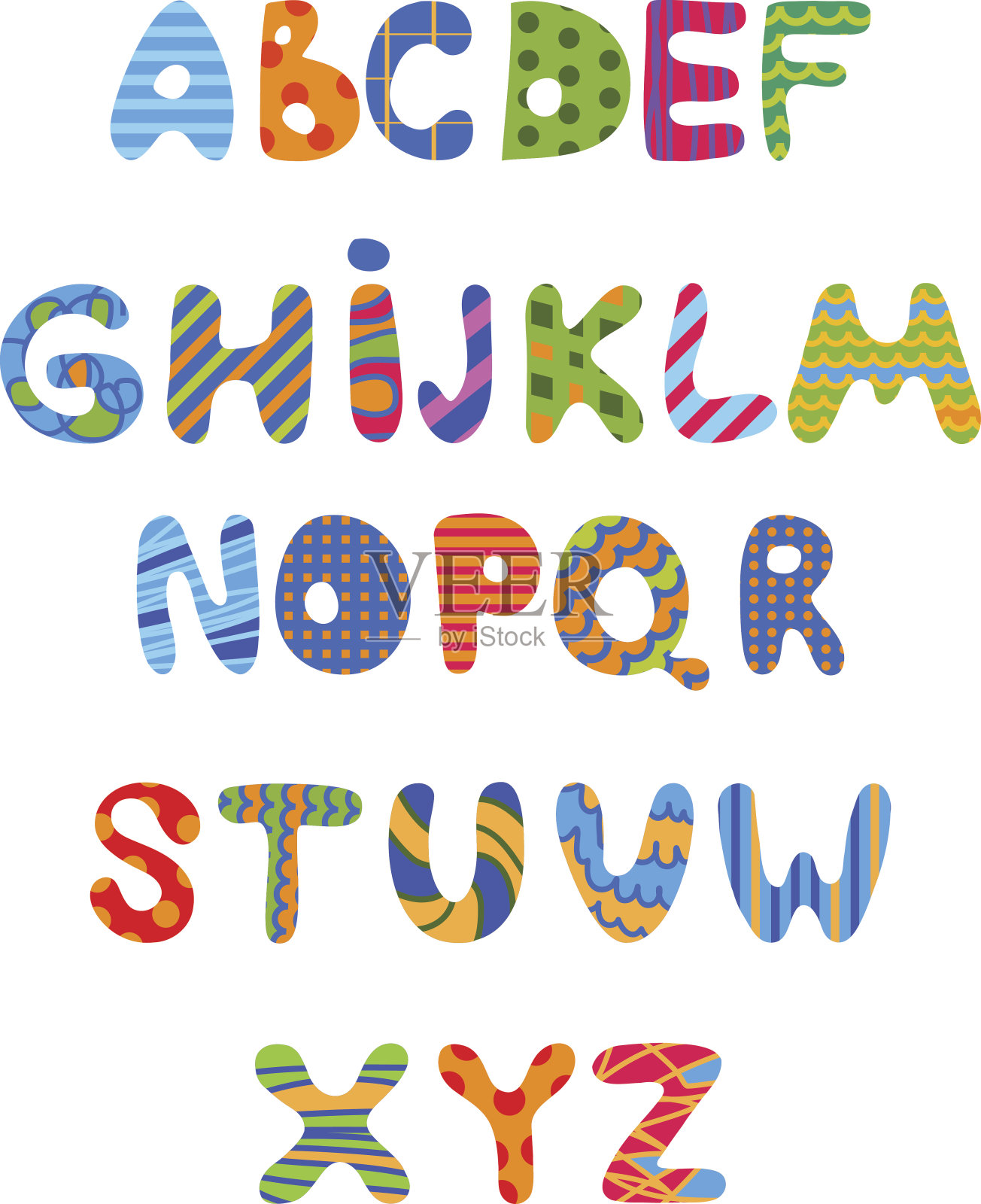 有趣的孩子彩色字母。矢量插画图片素材