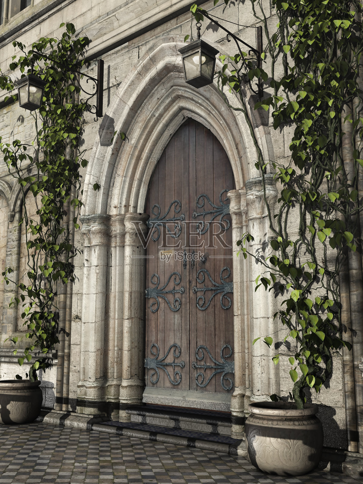 门与常春藤照片摄影图片