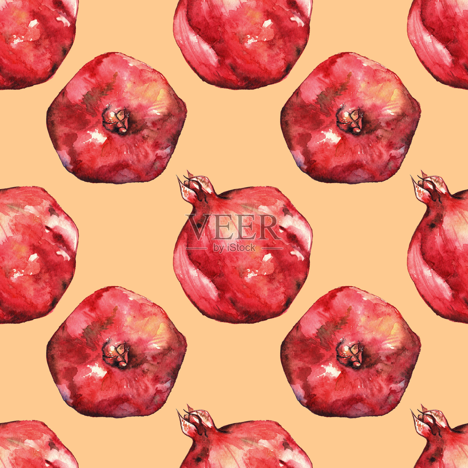 水彩手绘石榴无缝图案背景插画图片素材
