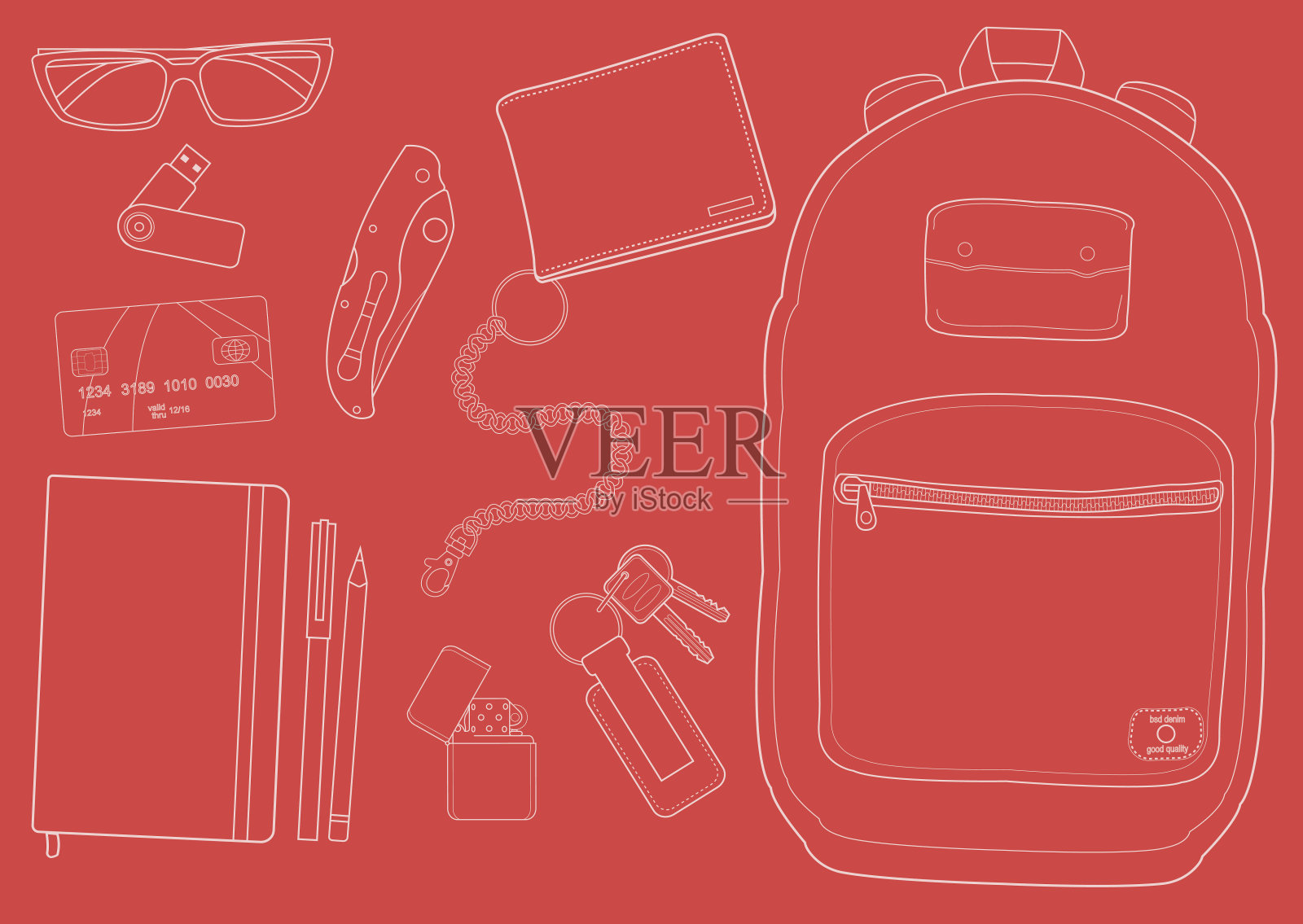 每天携带男人物品黑板插画图片素材