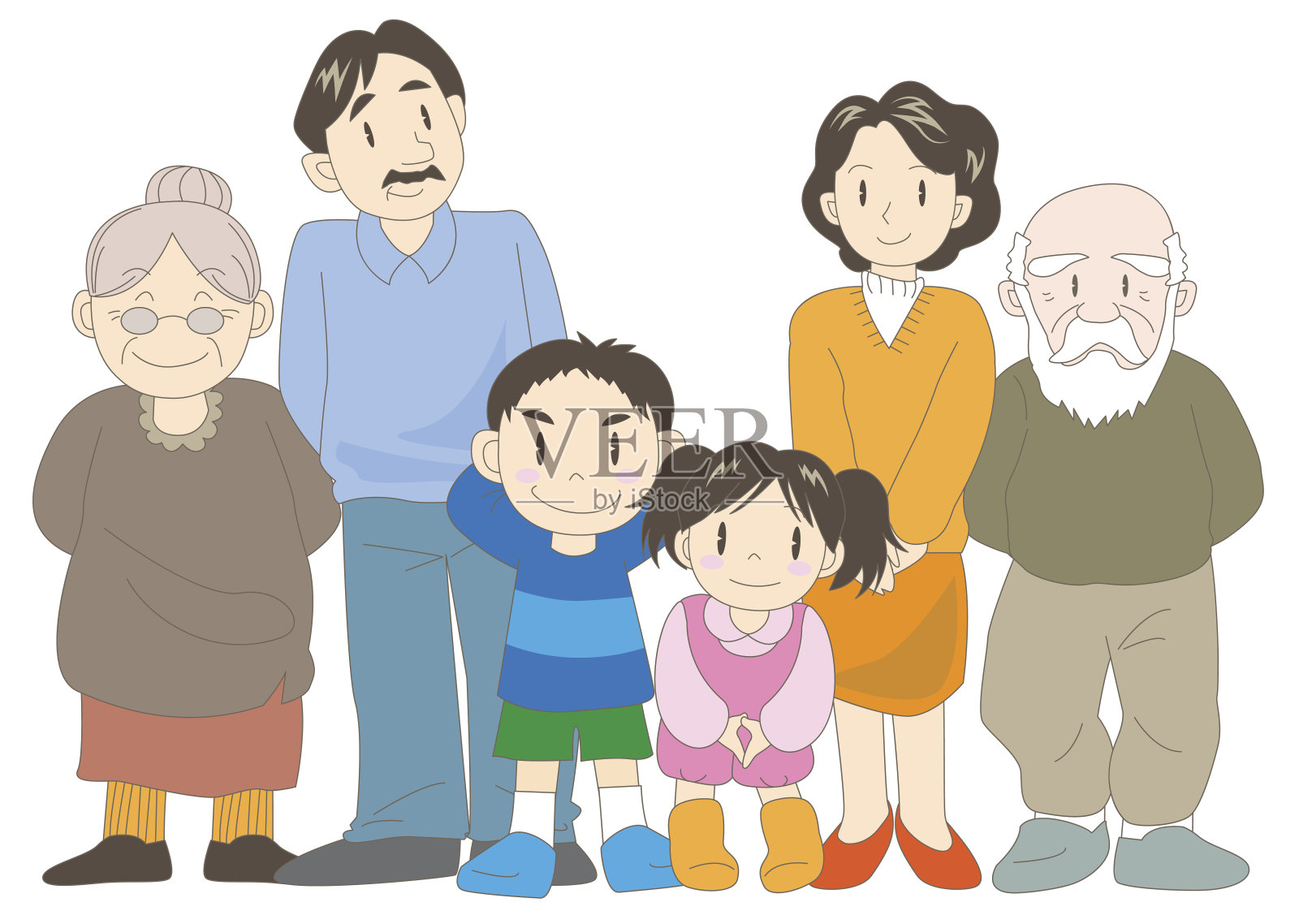 家庭(父母、子女、祖父母)插画图片素材