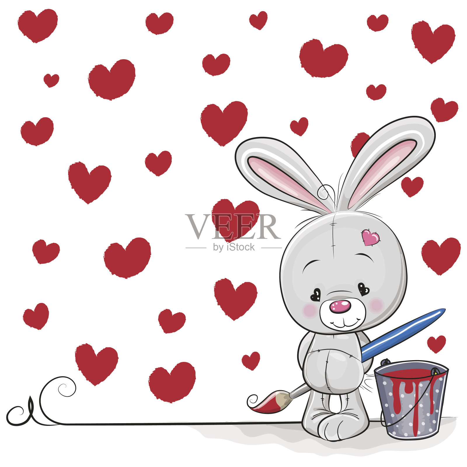 艺术家和兔子插画图片素材