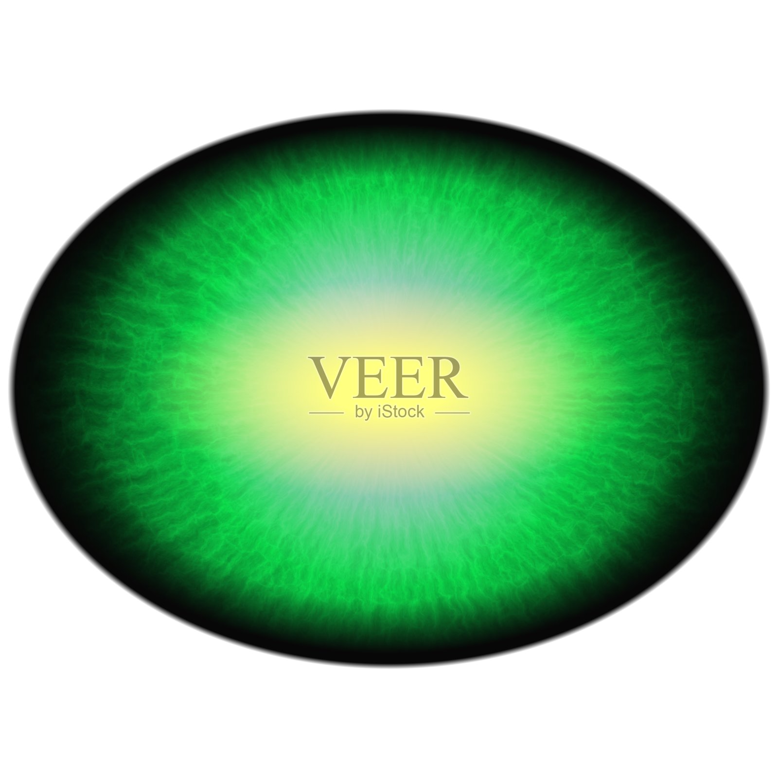 孤立的绿黄眼。黄色视网膜周围有绿色光滑的虹膜。照片摄影图片