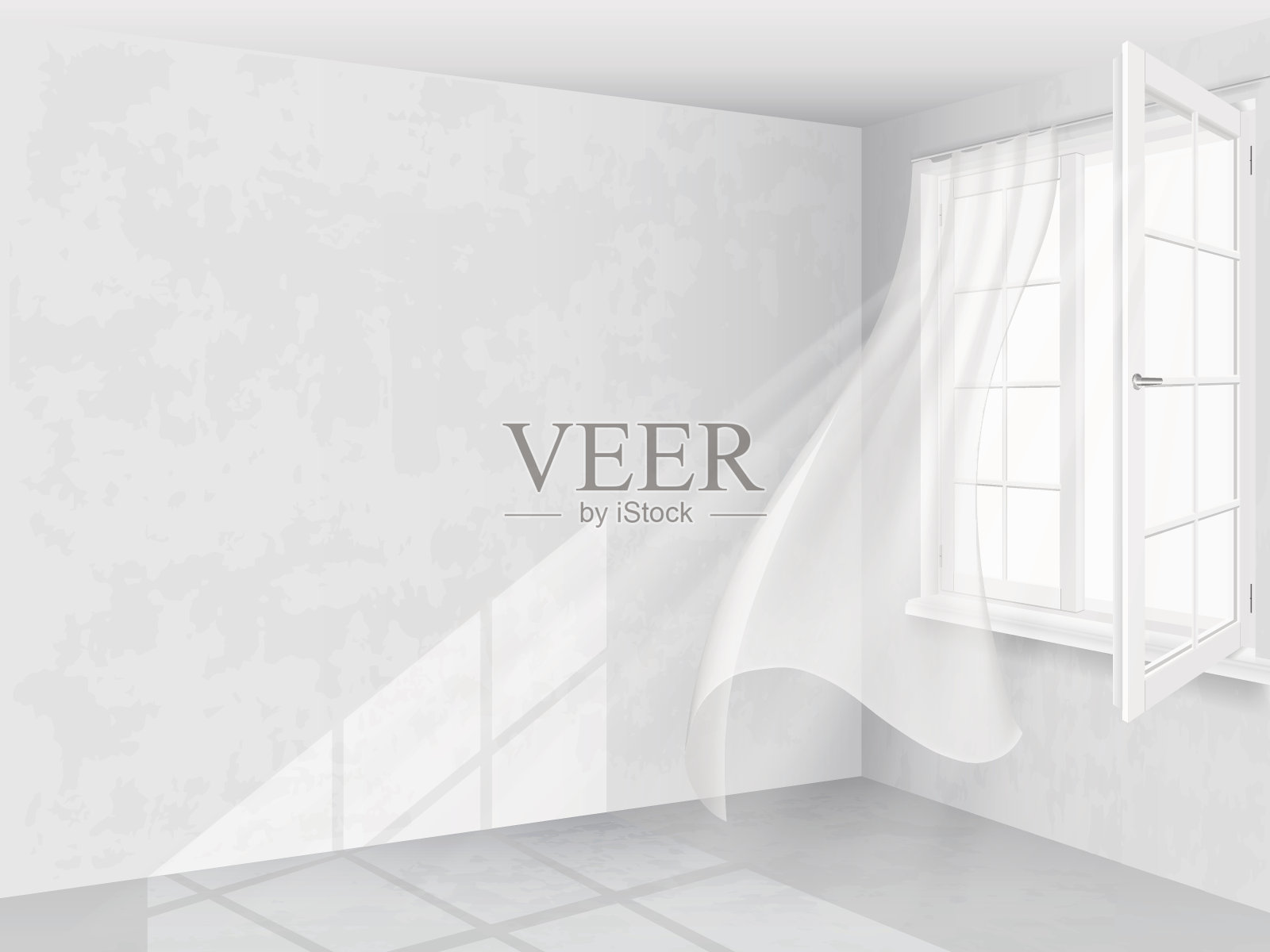 明亮室内的窗户和窗帘插画图片素材