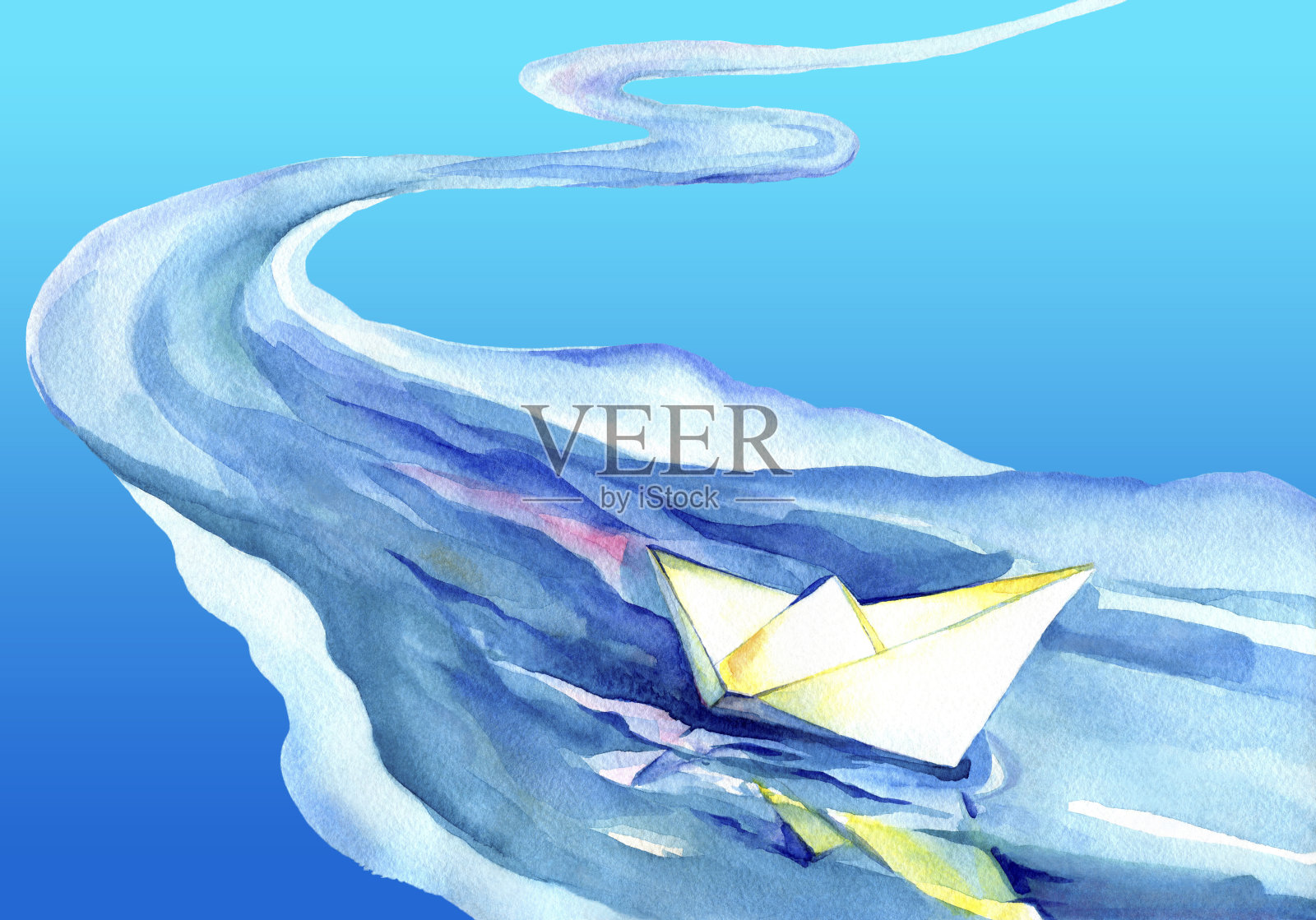 白纸船中的水元素。插画图片素材