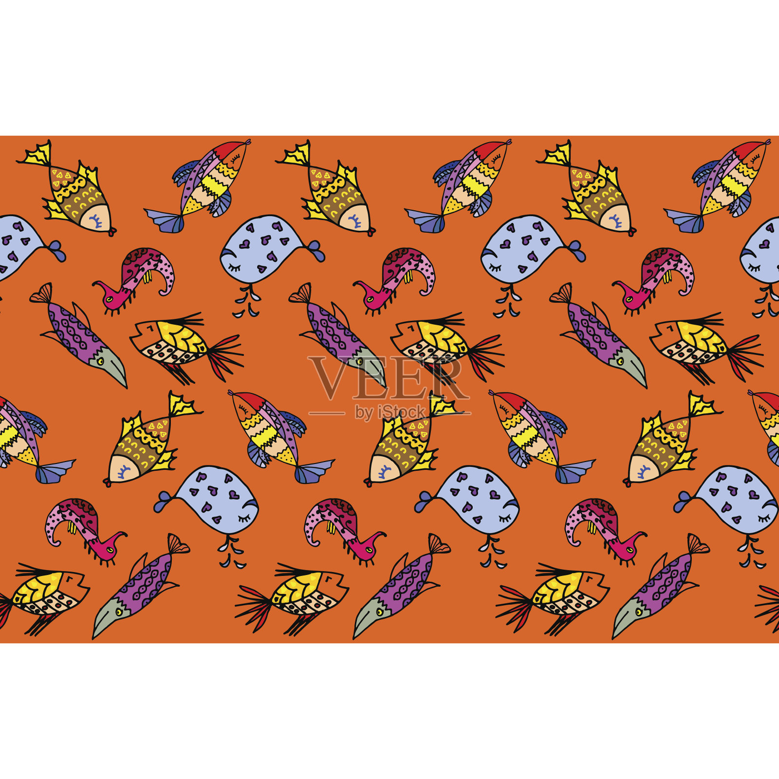 卡通鱼模式插画图片素材