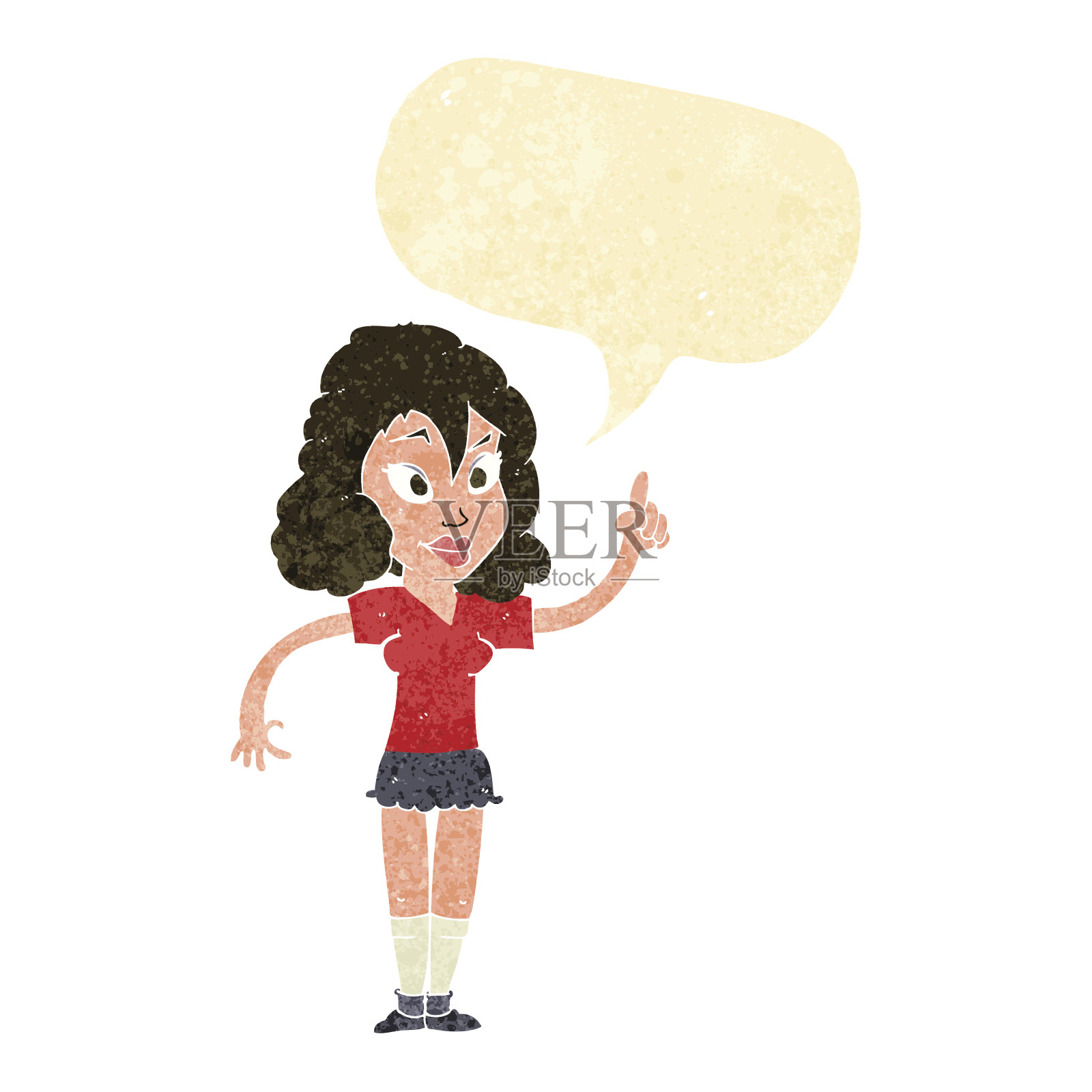 卡通美女用思想和言语泡泡插画图片素材