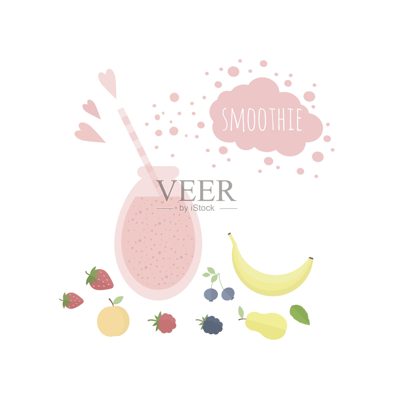 在桌子上的罐子里有水果和浆果奶昔插画图片素材