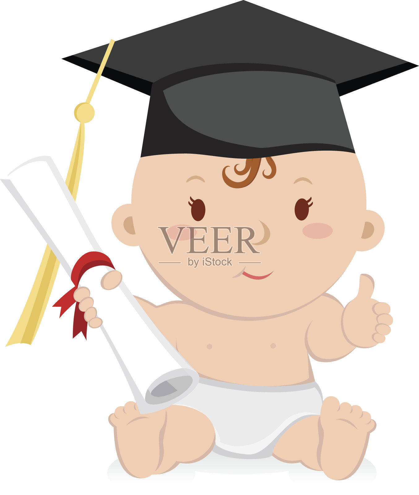 教育毕业女婴。孩子毕业。插画图片素材