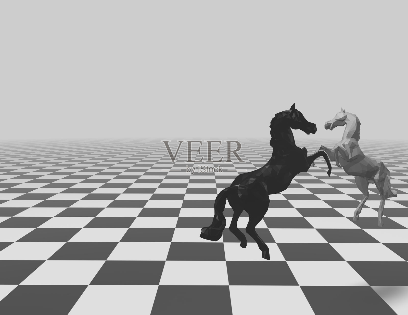 象棋棋盘背景与马和复制空间。照片摄影图片