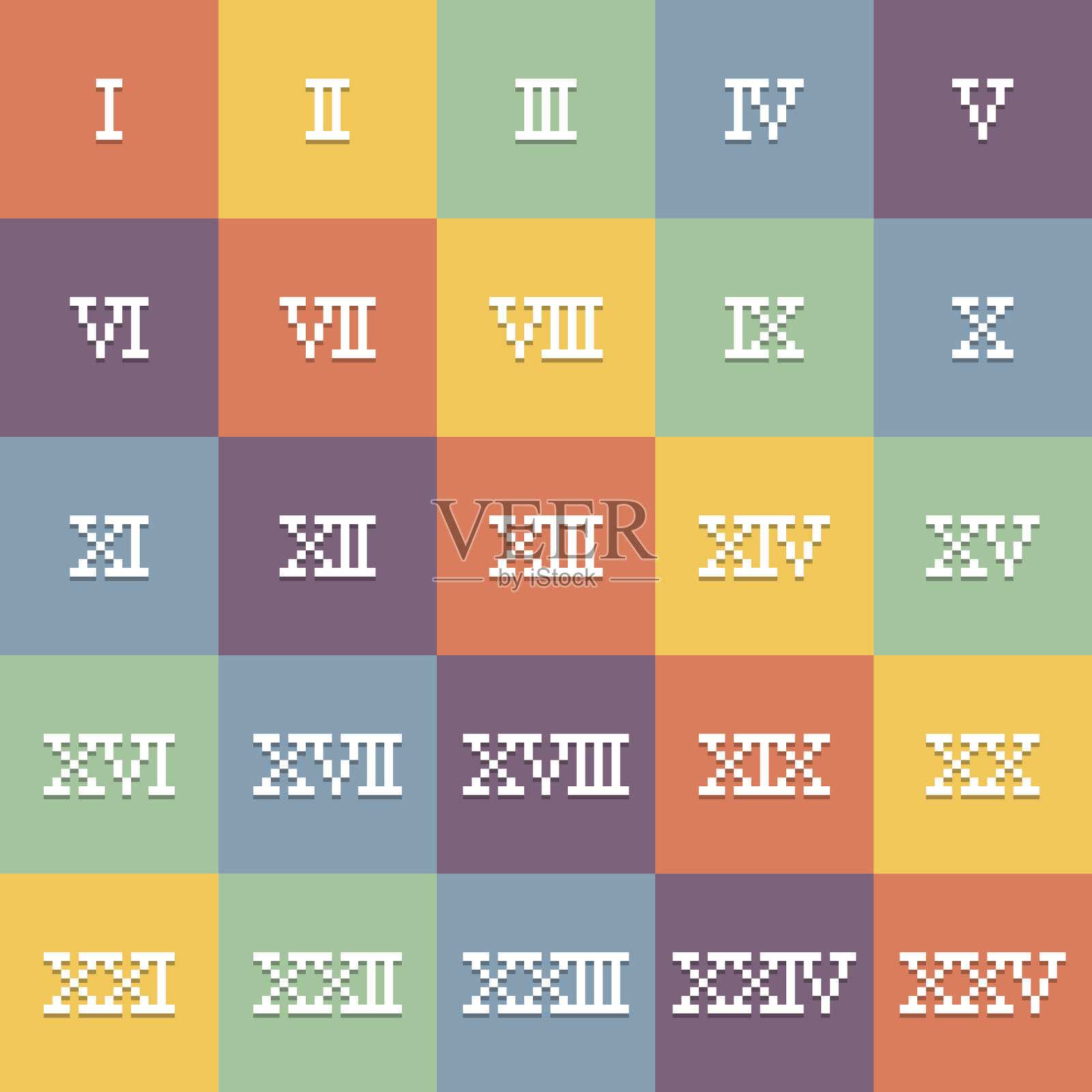 8位像素艺术罗马数字1-25。EPS10向量插画图片素材