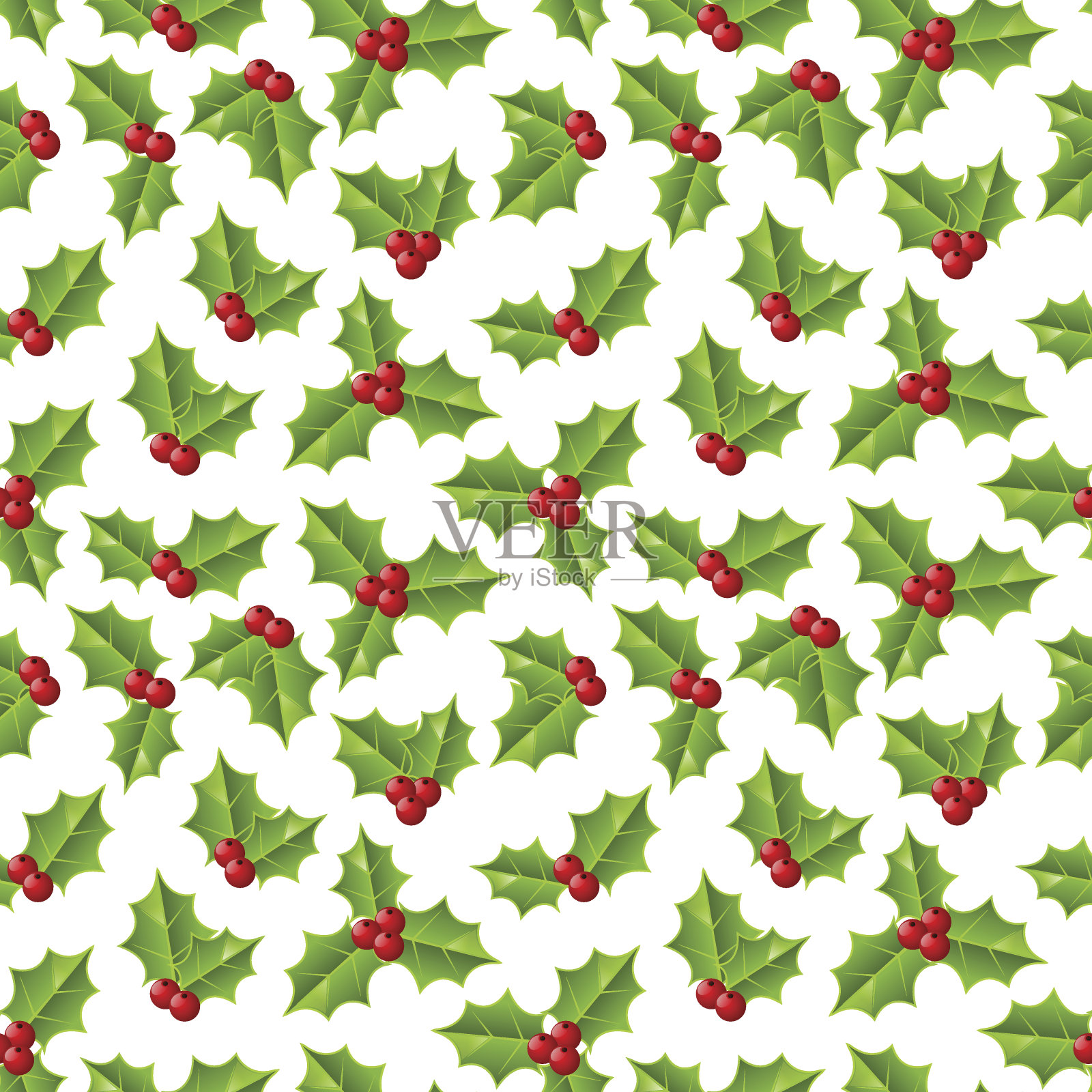 无缝模式与冬青浆果插画图片素材