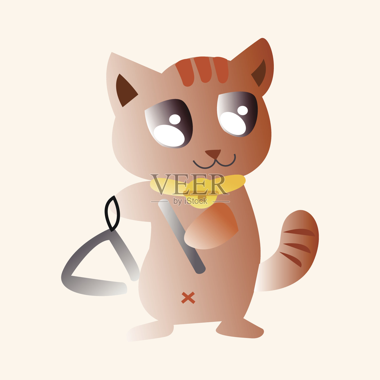 动物猫演奏乐器卡通主题元素插画图片素材