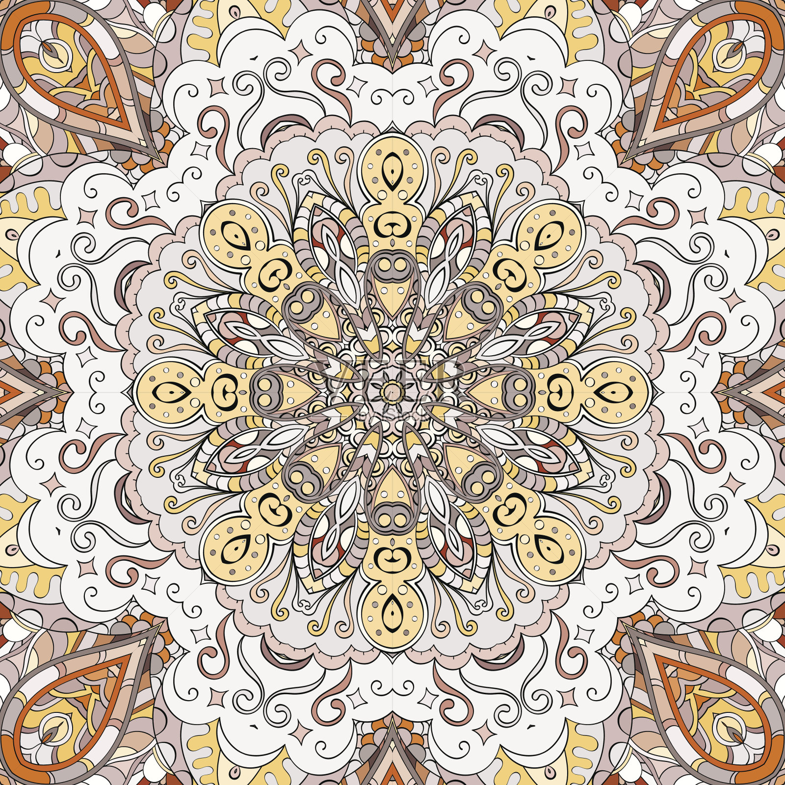 窗饰的点缀。民族曼海蒂曲线涂鸦设计。向量。插画图片素材