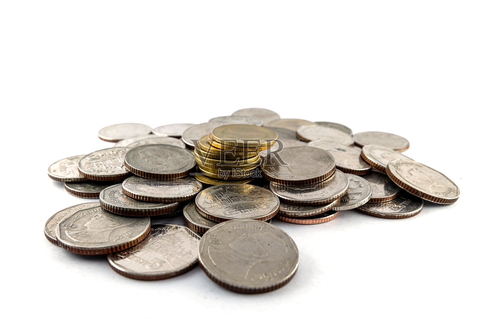 泰铢硬币(五泰铢类型)孤立在白色背景上照片摄影图片