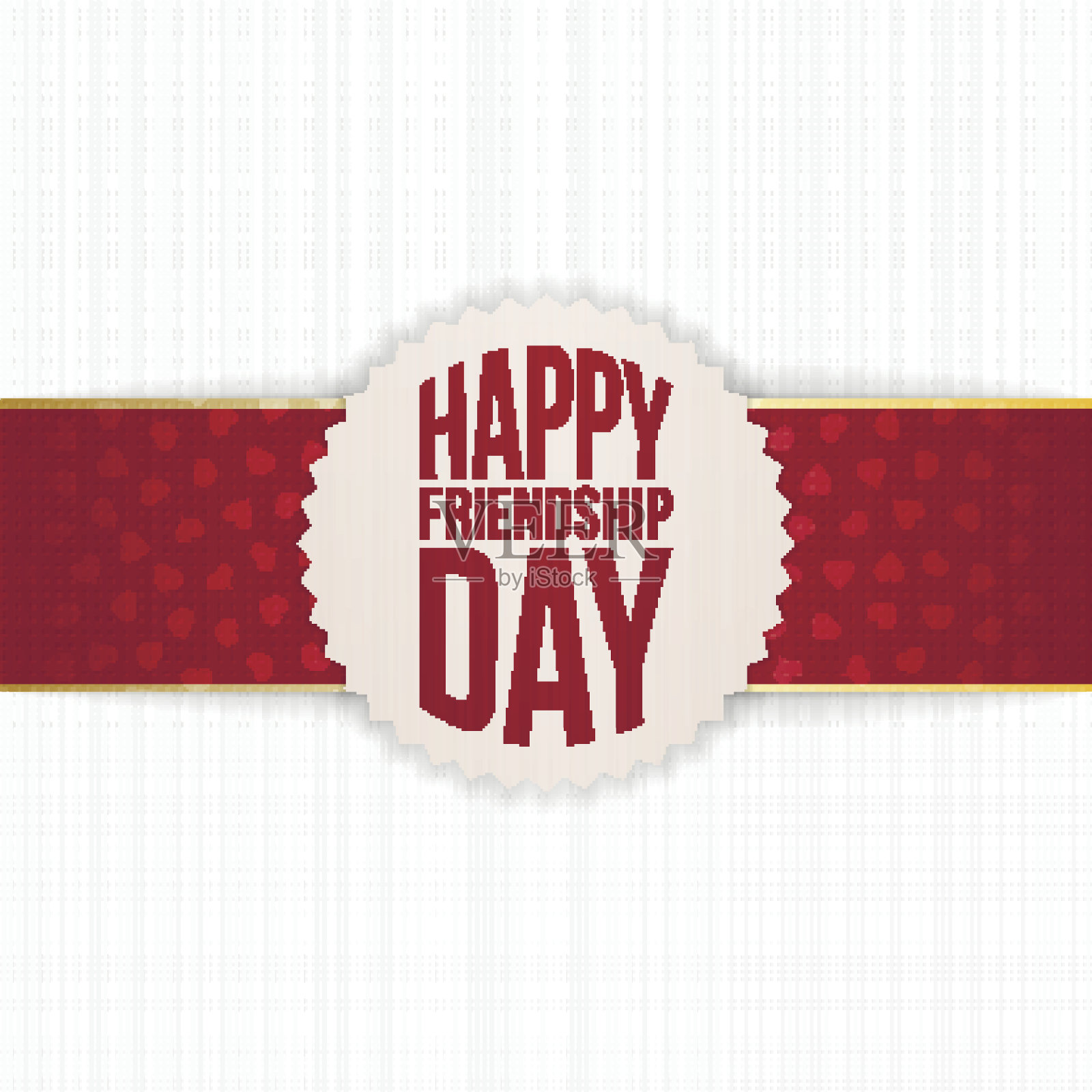 快乐的友谊日现实的标签上的红丝带插画图片素材