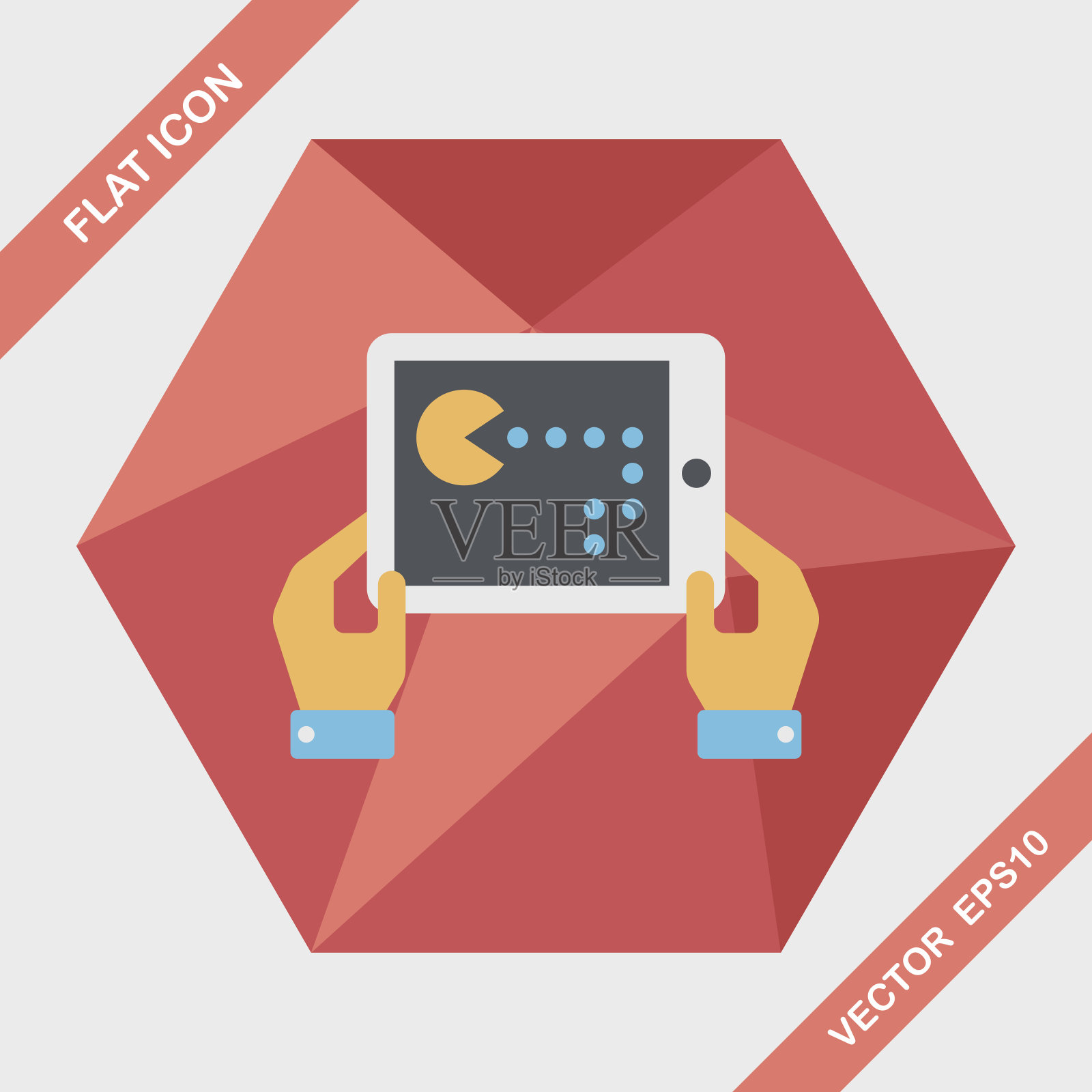 手持游戏机的长阴影的平面图标，eps10插画图片素材