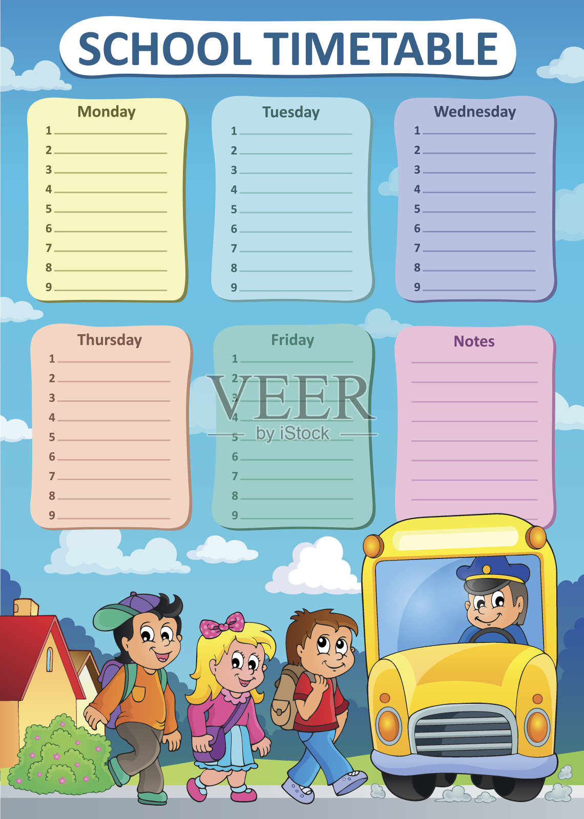 每周课程表主题9插画图片素材