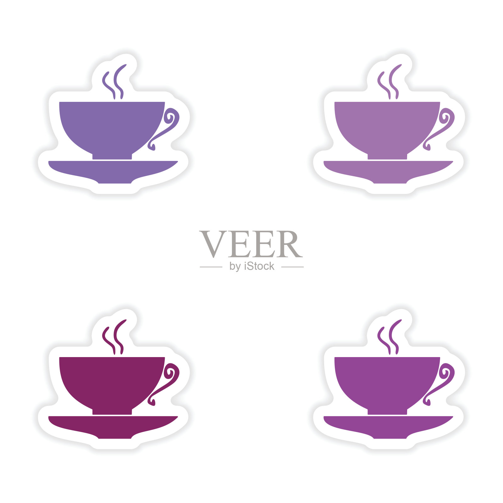 组装现实的贴纸设计在纸咖啡杯插画图片素材